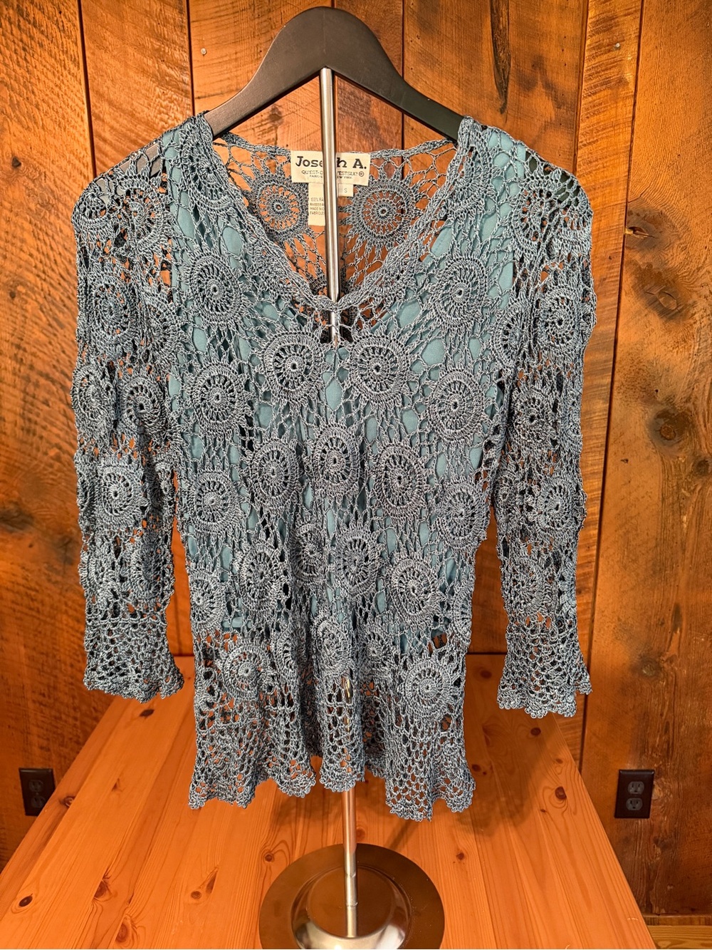 Vintage Joseph A Blue Crochet Blouse Top Camisole Set S Boho Fairycore Y2K